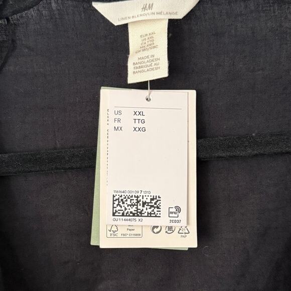 H&M NWT Linen/Cotton Balloon Sleeve Plunge Neck Wrap Breathable Dress XXL - Picture 4 of 8